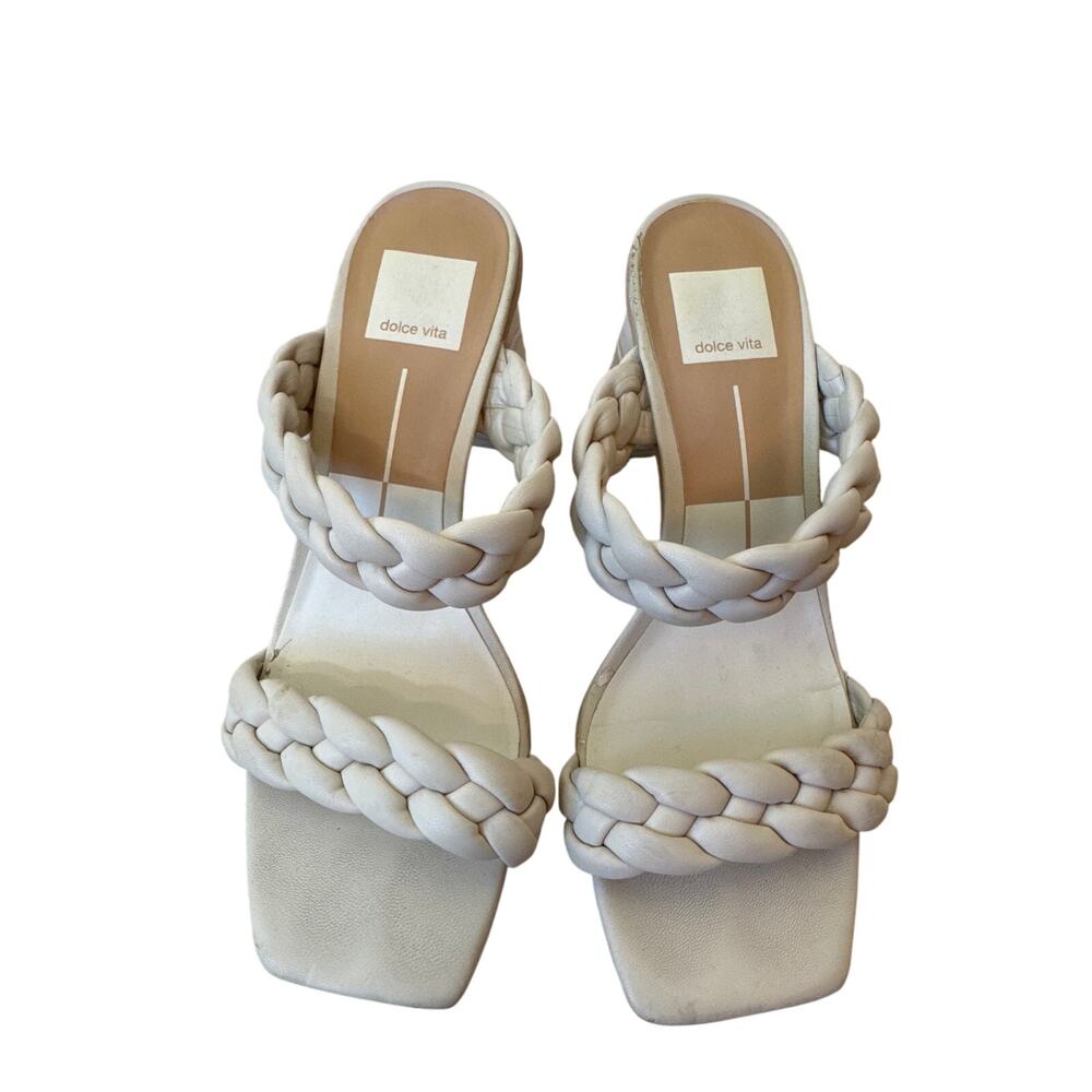 DOLCE VITA Paily Cream Braided Strap Heeled Square Toe Sandal Size 7.5